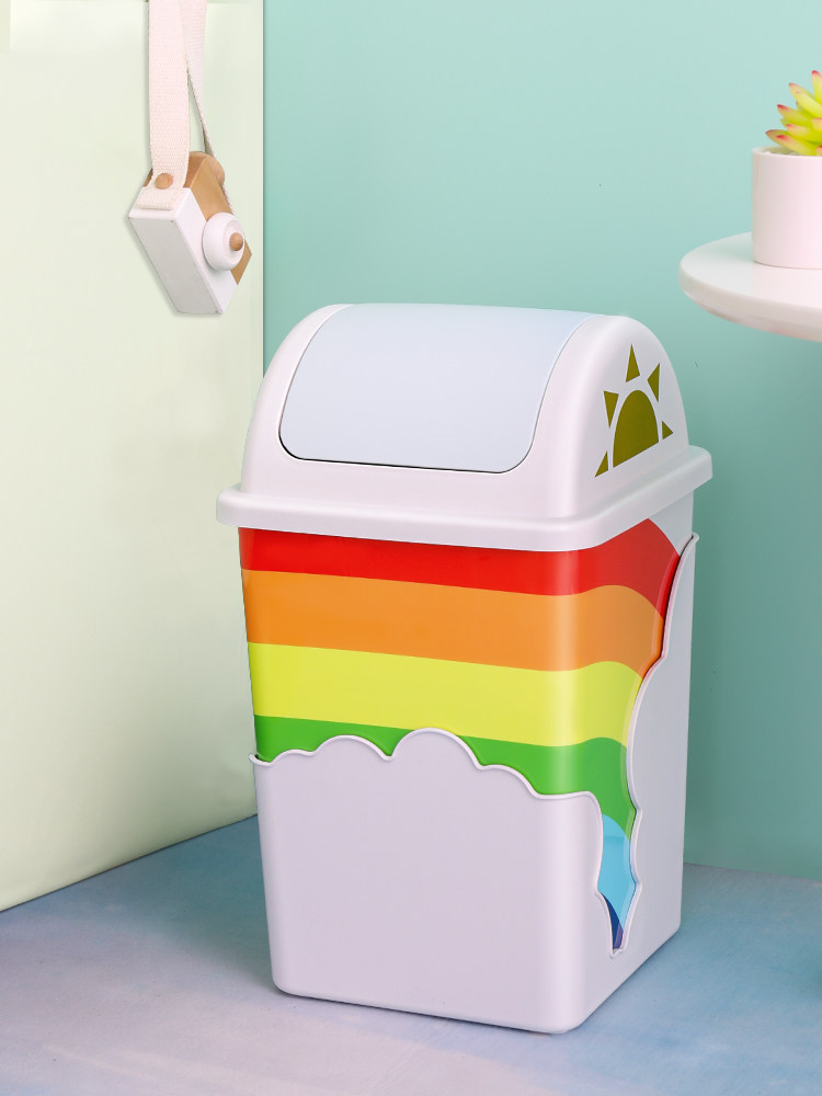 Household cartoon trash can Cute girl bedroom living room creative trash can Children's small paper basket with rocking lid