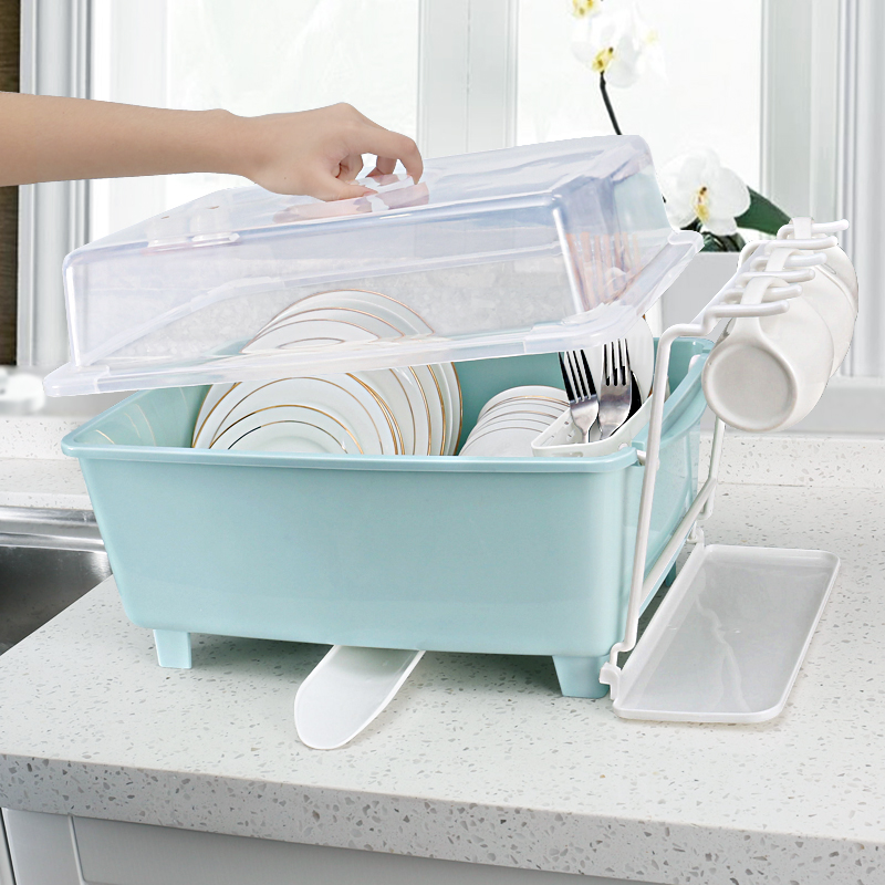 Kitchen dish cabinet Plastic drain bowl rack with lid Multi-function dish storage box Storage box Dish storage rack