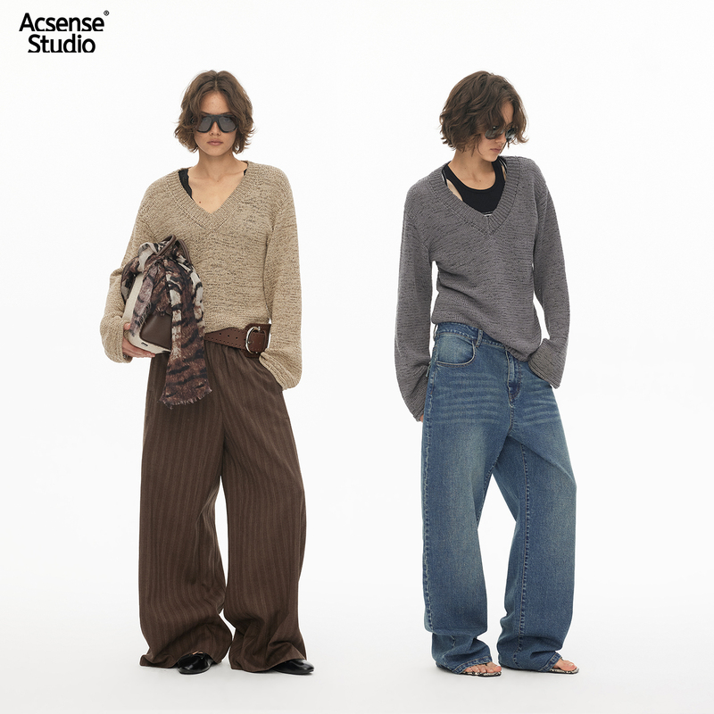 【08.23 New Product】Acsense Studio Loose and Casual V-Neck Long-Sleeve Floral Yarn Chunky Knit Sweater Cover-Up 【08.23 New Product】Acsense Studio Loose and Casual V-Neck Long-Sleeve Floral Yarn Chunky Knit Sweater Cover-Up