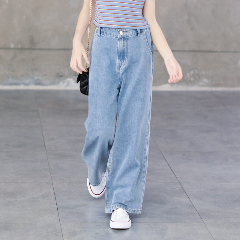 Girl Loose Broadlegged Pants Temperament Slim Jeans 2022 Spring Summer Children Thin soft casual straight drum pants