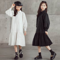 Girls white shirt dress 2021 autumn new medium and large childrens long-sleeved temperament sweet fairy doll long skirt