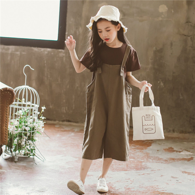 Girls 2023 new Korean strap pants suit in large children's wear in childhood summer dress two - piece sets