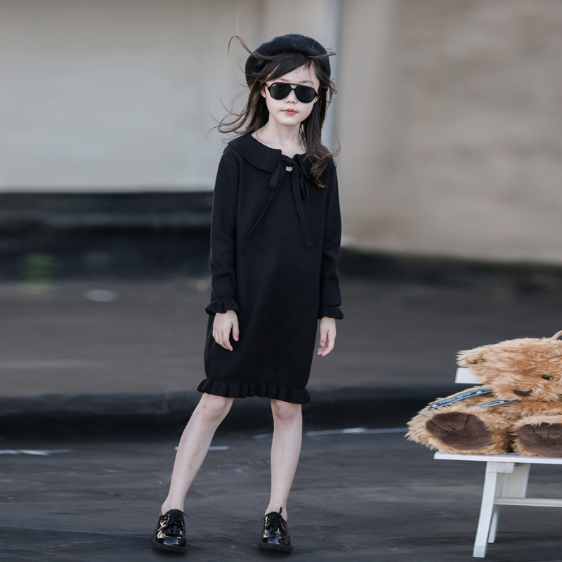 Girl Sweaters Dress Foreign Dress 2021 Autumn Winter Clothing Children Han Edition Little Girl Foreign Knitted Princess Dresses Kiss