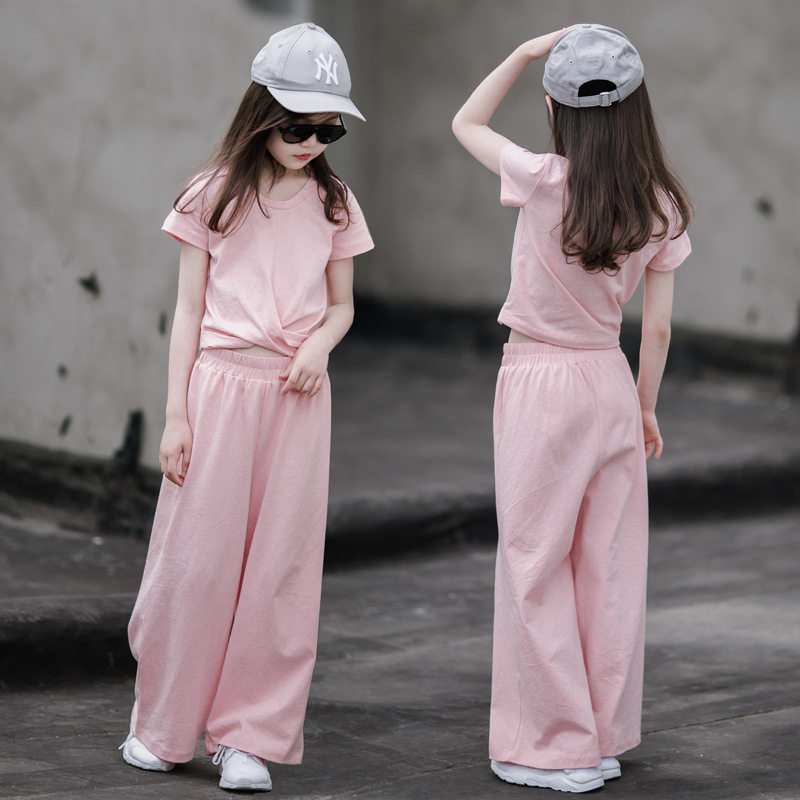 Korean girls suit summer dress childhood pie red legs pants girls baby children send two sets
