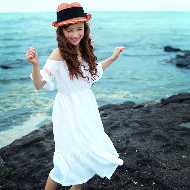 South Korean children's clothing Summer Girls foreign dress CUHK Princess Gondola Dresses Dresses Children Seaside Beach Holiday Wind Long Skirts