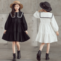 2021 autumn new girls loose and thin navy collar dress medium and large childrens large lapel college style skirt