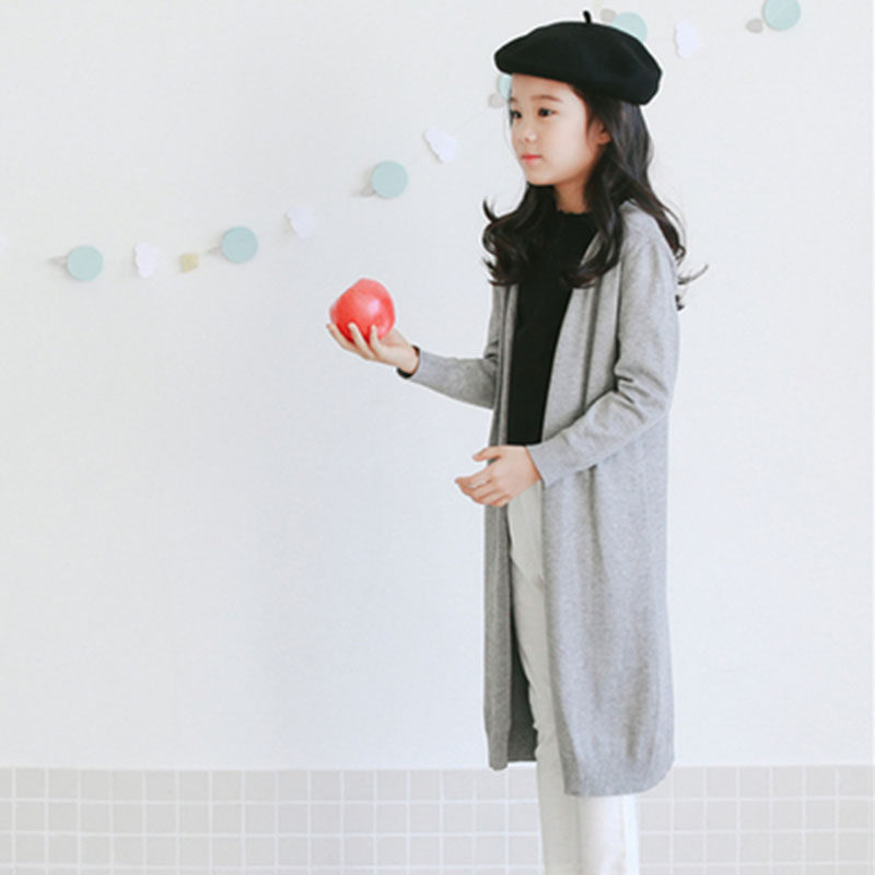 Girl Spring Autumn Dress Jacket Literature And Art Korean Version Knitwear of the Long version of the cardio-hoodie ultra-long-style large-size children's large sweater shawl