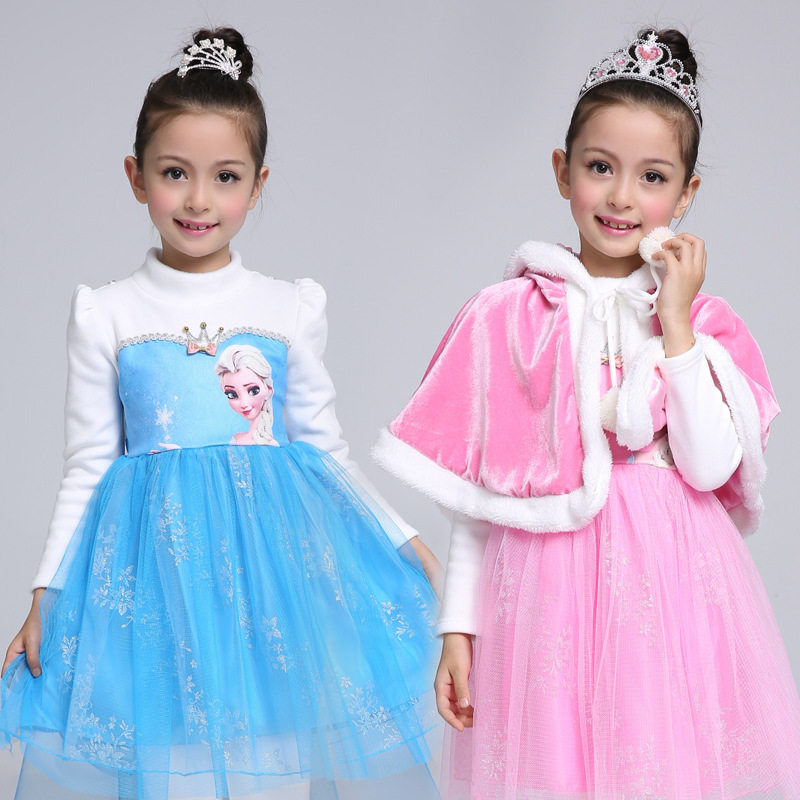 Frozen Princess Dress Velvet thickened winter dress Aisha Anna Girls