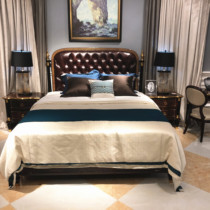 亚历山大英式家具桃花芯实木双人床卧室成套别墅黄铜包边床床头柜
