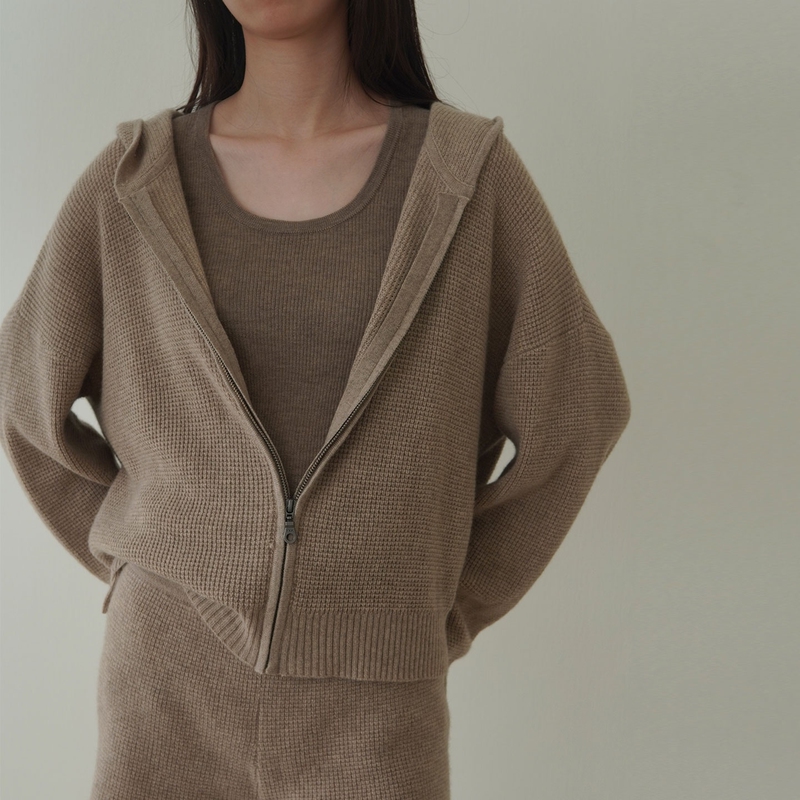 Consinee 100% Pure Cashmere Waffle Hooded Jacket Women's Knit Top Autumn and Winter Thin Cardigan Consinee 100% Pure Cashmere Waffle Hooded Jacket Women's Knit Top Autumn and Winter Thin Cardigan