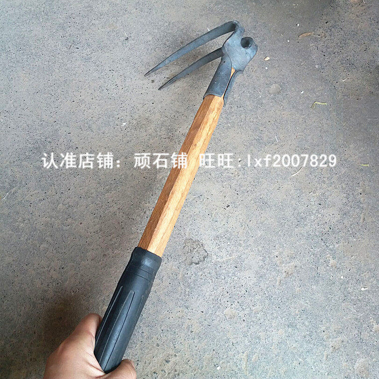 Double teeth forged with multifunction pointed hoe outdoor farm tools Raigou raising flowers and vegetable garden tools flowers hoe pine soil small harrows