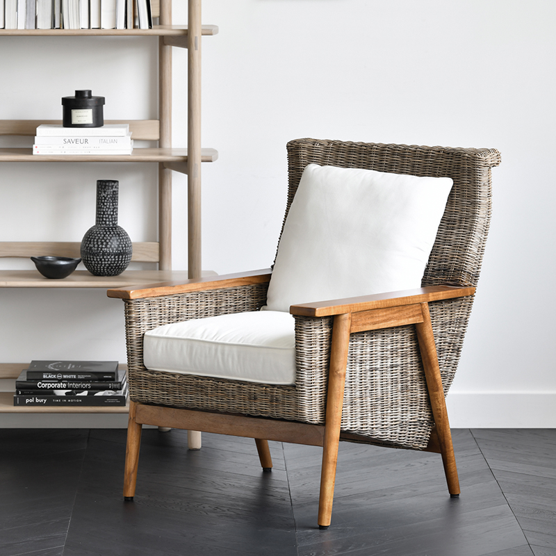 JOLOR Nordic Simple Modern Leisure Virgin chair indoor living room Natural vine furniture solo wooden sofa