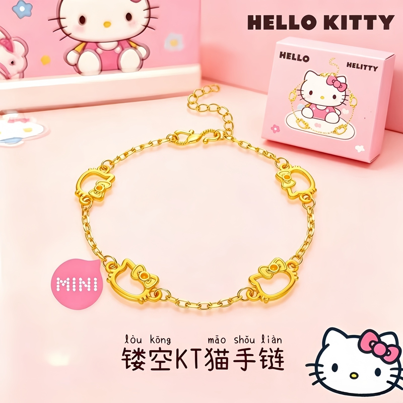 Authentic Recommendation: Hello Kitty Hollow Cat Bracelet for Women, Sweet Kt Cat Palace Gold-Plated Silver Bracelet, Gift for Girlfriend Authentic Recommendation: Hello Kitty Hollow Cat Bracelet for Women, Sweet Kt Cat Palace Gold-Plated Silver Bracelet, Gift for Girlfriend