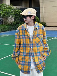 XBRO American retro contrasting color dopamine plaid long-sleeved shirt plaid shirt trendy brand couple jacket spring and autumn men