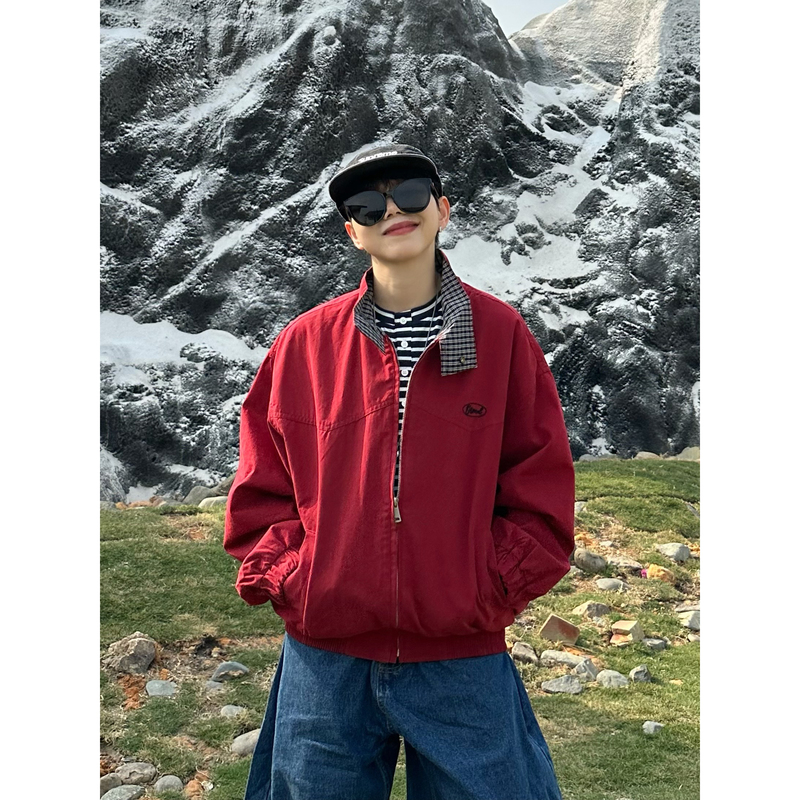 Xbro American Retro Red Stand-Collar Short Cleanfit Jacket Unisex Harrington Loose Silhouette Trendy Coat
