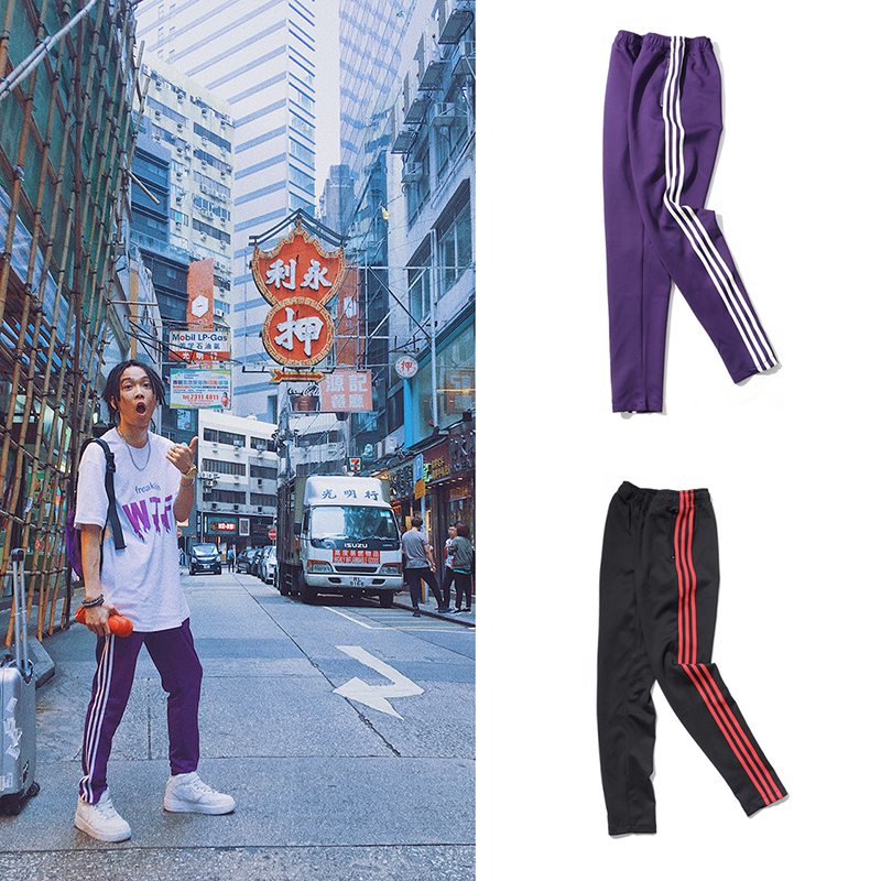 Classic 100 Lap Men's Three Bars Flat Stomping Sports Casual White Track Long Pants High Street Women Street Dance Hip Hop School Wear