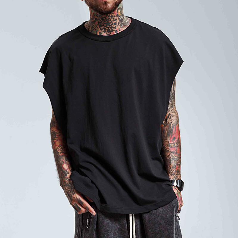 European and American High Street Wind to make old fried snowflake Hip Hop Vest Men Loose bifacial wearing kan shoulder pure color sleeveless T-shirt male and female