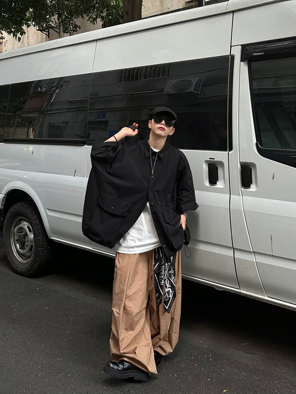 Xbro Japanese-Style Summer Retro Loose Fit Multi-Pocket Mountain-Style Artistic Outdoor Short-Sleeve Five-Quarter Sleeve Solid Color Shirt Xbro Japanese-Style Summer Retro Loose Fit Multi-Pocket Mountain-Style Artistic Outdoor Short-Sleeve Five-Quarter Sleeve Solid Color Shirt