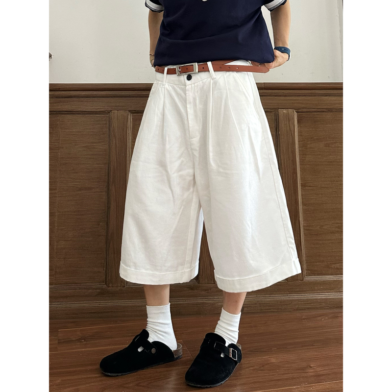 Xbro Korean Style Mature Summer White Capri Pants for Men and Women, Loose and Versatile, Slimming and Covering, Wide-Leg Straight Mid-Length Pants Xbro Korean Style Mature Summer White Capri Pants for Men and Women, Loose and Versatile, Slimming and Covering, Wide-Leg Straight Mid-Length Pants