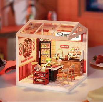 Ruolai Super World Series New Product Panda Rolling Hot Pot Restaurant Handmade DIY Model Creative Gift Gift
