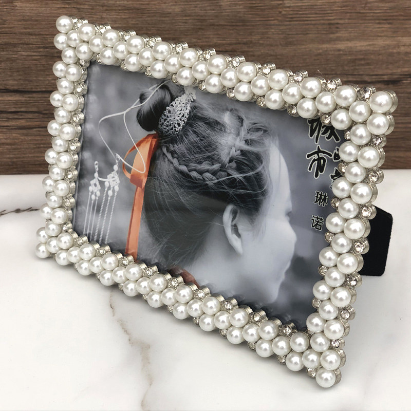European style fashion decoration Pearl photo frame table personality light luxury creative wedding photo 6 inch 7 inch metal glass frame