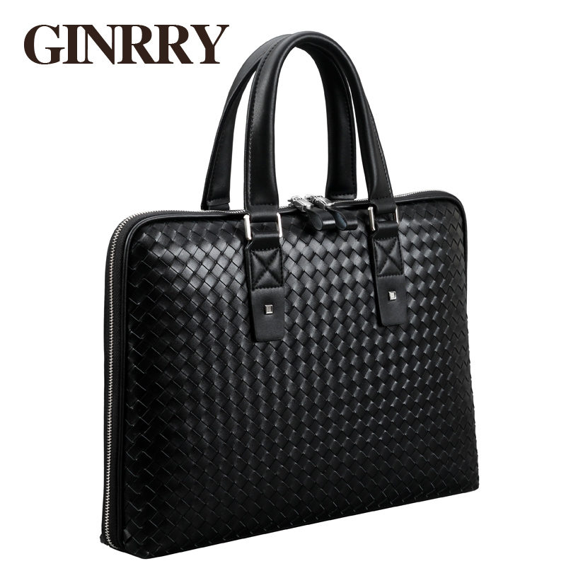 GINRRY Men's Handbag Leather Men's Bag Braided Leather Business Briefcase Computer Bag Men's Bag Korean Version