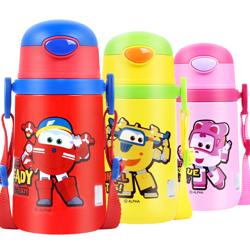 Super Fly-Man Children Insulation Cup Elementary School Kids Stainless Steel Kettle Kindergarten Baby Dual-use Anti-Fall Straw Water Cup