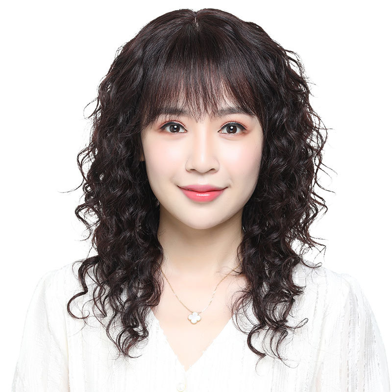 Women's Full Head Wig, Real Human Hair, Long Curly Wavy Hair, Natural and Realistic
