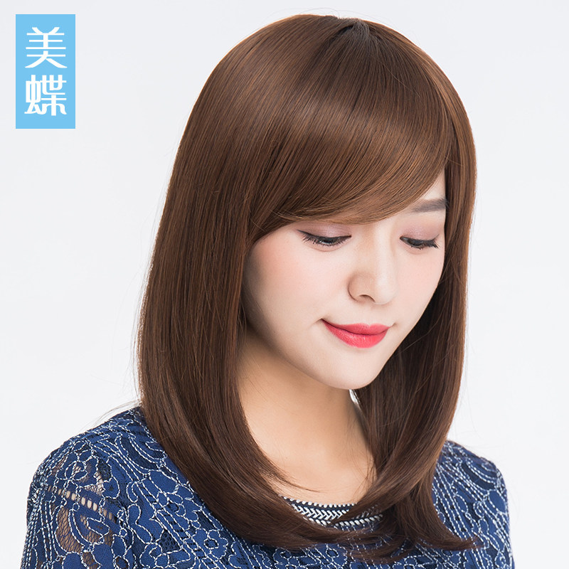美丽女长直发隐形无痕全头 斜刘海仿真套女长发圆脸锁骨假发