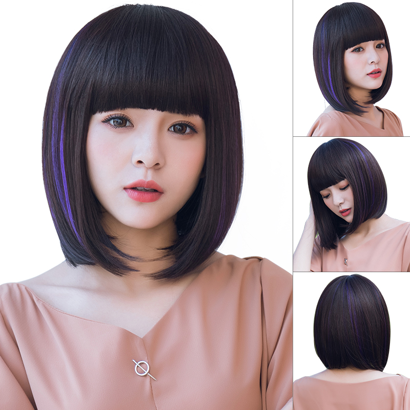 Wig Female Short Hair And Straight Hair Round Face And Collarbone
