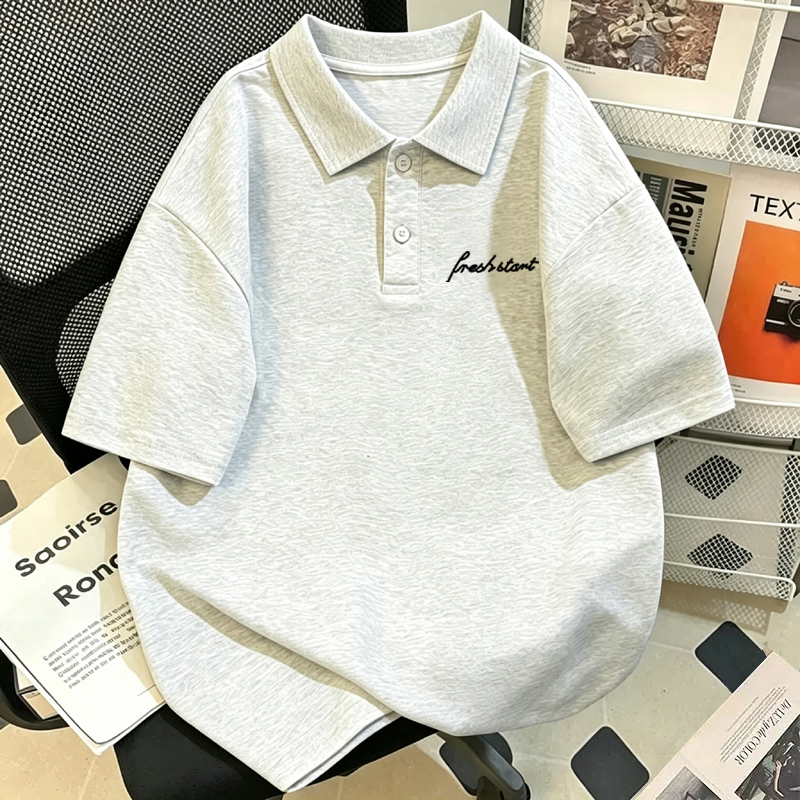 Heavy Weight 100% Pure Cotton Lapel Short-Sleeved T-Shirt 2026 Summer New Men's Polo American Style Handsome Loose Top