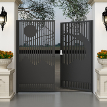  Wrought iron courtyard door Villa door Garden entrance door Modern simple carving single and double open iron door Country yard door