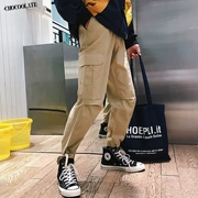 Quần yếm nam thương hiệu xà ngang chân quần lỏng gió Mỹ đường phố Harajuku bf hoang dã hip-hop xu hướng quần chín