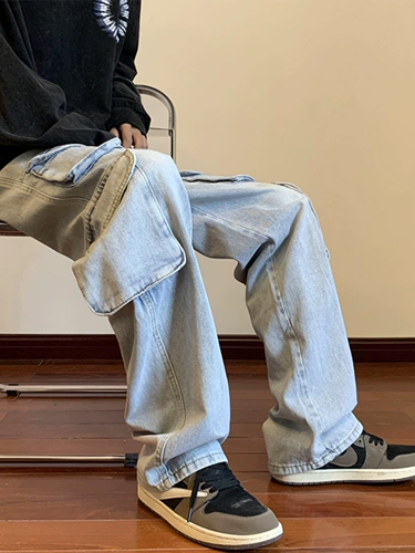 Осенние японские джинсы, штаны, в американском стиле, свободный прямой крой