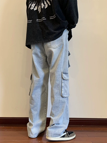 Осенние японские джинсы, штаны, в американском стиле, свободный прямой крой