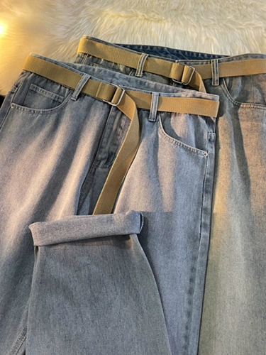 Осенние прямые свободные джинсы, японский ремень для отдыха, штаны, оверсайз, подходит для подростков