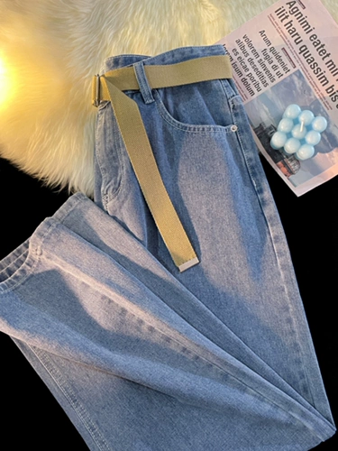 Осенние прямые свободные джинсы, японский ремень для отдыха, штаны, оверсайз, подходит для подростков