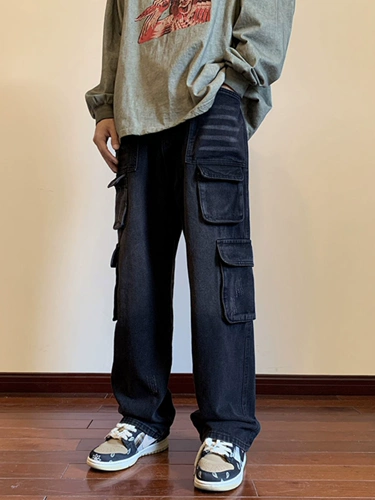 Осенние японские джинсы, штаны, в американском стиле, свободный прямой крой