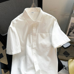 Summer thin Hong Kong wind short -sleeved shirt male casual versatile pure color tide brand trendy handsome Japanese youth shirt