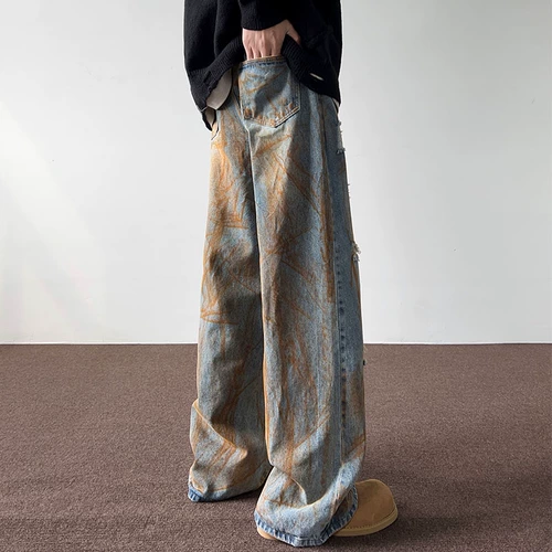 Японские осенние прямые свободные джинсы, штаны для отдыха в стиле хип-хоп, в американском стиле