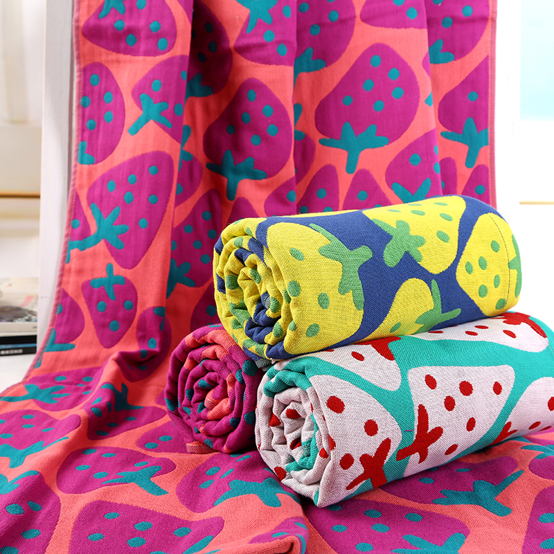 Zhiyang's Popular Creative Pure Cotton Three-Layer Gauze Strawberry Bath Towel Is Multifunctional and Can Be Used as a Cover, Thickened for Couples and Highly Absorbent Zhiyang's Popular Creative Pure Cotton Three-Layer Gauze Strawberry Bath Towel Is Multifunctional and Can Be Used as a Cover, Thickened for Couples and Highly Absorbent