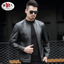 Leather leather mens head layer cowhide stand-neck breathable 2021 Autumn Winter new middle-aged mens business leather jacket