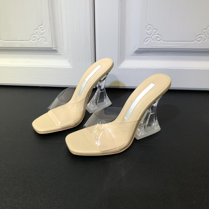 European and American Style 2025 Summer New Versatile Sandals for Women, High Heels, Crystal Heels, Transparent Irregular Heel Sandals for Women, Suitable for Outdoor Wear