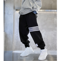  Childrens Japanese striped sweatpants 2021 new spring and autumn boys Western casual pants large childrens knitted pants trend