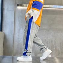 Spring Dress Striped Sports Pants Boy 2021 New Japanese Collision Color Foreign Air Guard Pants Loose CUHK Scout Casual Pants Tide