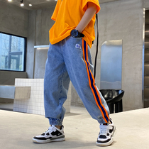 Boy Side Striped Jeans 2021 New Spring Dress Port Wind Foreign Air Looser Great Boy Casual Pants Long Pants Tide