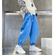  Boys  Japanese solid color overalls 2021 new spring Western style fashion loose middle and large childrens casual trousers trend