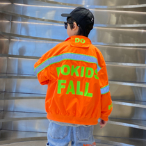  Boys  spring energy jacket 2021 new reflective strip Western style fashion contrast printing large childrens jacket tide