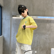 Boy striped short sleeve T-shirt 2021 new summer foreign air fashion loose round collar CUHK child half sleeve compassionate tide