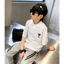 Boy short sleeve polo shirt 2021 new summer clothing foreign air loving stamp easing CUHK child half sleeve T-shirt trend